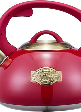 Whistling Tea Kettle Stainless Steel Teapot, Teakettle for Stovetop Induction Stove Top, Fast Boiling Heat Water Tea Pot 2.5 Quart(Red)