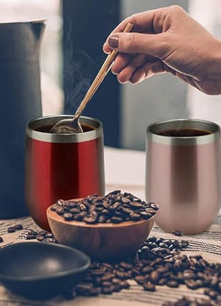 MEWAY 12oz/8 Pack Wine Tumbler Glasses with Lid - Stemless Double Wall Vacuum Stainless Steel Travel Tumbler - Keeping Cold & Hot for Wine,Coffee,Cocktails,Drinks (Rose gold,Set of 8)