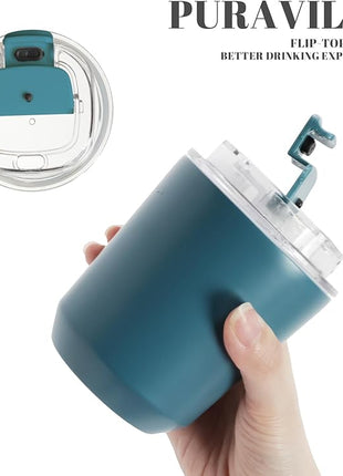 Puraville 2 Pack Insulated Tumblers with Lid, 10 oz Travel Coffee Mug Stainless Steel Vacuum Cup, Leak Proof Double Walled Coffee Tumbler for Iced and Hot Drinks, Peacock Blue and Cream