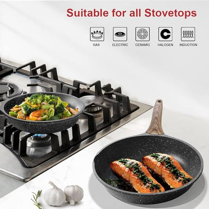 Caannasweis Nonstick Granite Frying Pan Skillet, Non Stick Omelette Fry Pans, Omelet Egg Pan, Stone Cookware Chef's Pan, Induction Compatible, PFOA Free (Gray, 9.5 Inch)