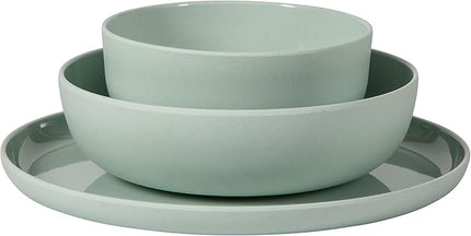 Gibson Home Candy Skies 12 Piece Unbreakable Wheat Straw Melamine Plates and Bowls Dinnerware Set - Outdoor, Camping, & Everyday Use - Matte Exterior/Shiny Interior Green