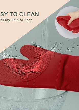 sungwoo Extra Long Silicone Oven Mitts, Heat Resistant Oven Gloves with Quilted Liner Non-Slip Textured Grip Perfect for BBQ, Baking, Cooking and Grilling - 1 Pair 14.6 Inch Empire Red
