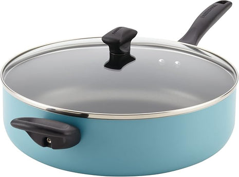 Farberware Dishwasher Safe Nonstick Jumbo Cooker/Saute Pan with Helper Handle -Aluminum, 6 Quart, Blue