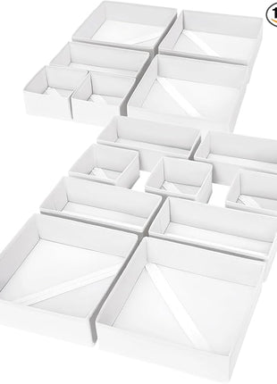 DIMJ Drawer Organizer Clothes, 15 Pack Fabric Drawer Organizer Bins, Foldable Baby Clothes Organizer & Dresser Organizer For Nursery, Clothes, Bedroom, Closet, Socks, Bra, Tie,White