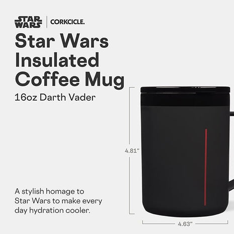Corkcicle Classic Coffee Mug - Triple Insulated Stainless Steel for Travel - Shatter-Proof Lid - Keeps Drink Hot Over 3 Hours - Holiday Mug Gift - Great for Gifting Warmth - 16 oz - Darth Vader