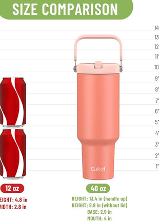 40 oz Tumbler with Lid and Straw, Stainless Steel Vacuum Insulated Tumblers with Flip Straw and Top Handle, Reusable Insulated Water Bottle for Home, Office, Leakproof, Fit in Cup Holder