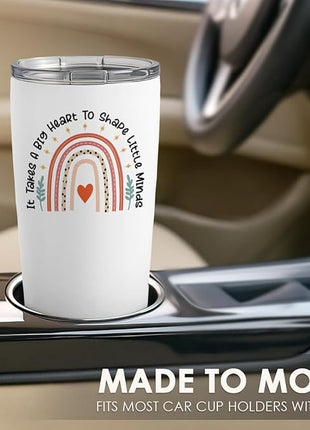 SANDJEST Teacher Tumbler - It Takes Big Heart to Shape Little Minds Travel Coffee Mug Appreciation Gift for Teachers - 20oz Insulated Stainless Steel Tumblers Birthday, Christmas, Back To School Gifts