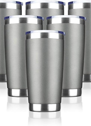 20oz Tumbler Bulk Stainless Steel Vacuum Insulated Tumblers with Lid Double Wall Travel Mug, Durable Powder Coated Coffee Cup, Suitable for Ice Drinks and Hot Beverage (Gray 6pack)