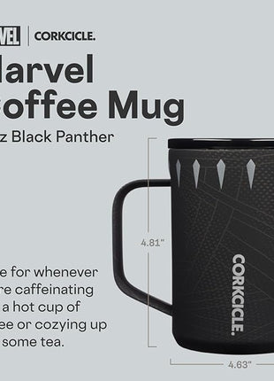 Corkcicle Classic Coffee Mug - Triple Insulated Stainless Steel for Travel - Shatter-Proof Lid - Keeps Drink Hot Over 3 Hours - Holiday Mug Gift - Great for Gifting Warmth - 16 oz - Black Panther