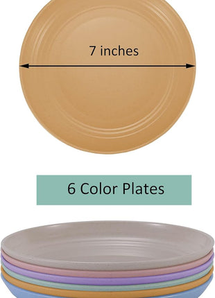 LuckyZone 7 Inches Small Unbreakable Wheat Straw Plates - Reusable Plate Sets of 6 - Dishwasher & Microwave Safe - Healthy, BPA Free & Eco-Friendly (7 Inches/6Color)