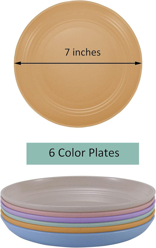 LuckyZone 7 Inches Small Unbreakable Wheat Straw Plates - Reusable Plate Sets of 6 - Dishwasher & Microwave Safe - Healthy, BPA Free & Eco-Friendly (7 Inches/6Color)