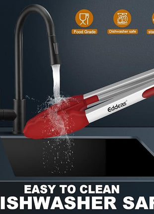 Tongs For Cooking - 7",9" and 12 inch Kitchen Tong with Silicone Tip,Heat Resistant 600 Degrees Metal Locking Tongs - for cooking,Salad and Barbecue,Red Set of 3