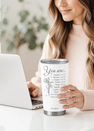 SANDJEST Christian Tumbler 20oz, Stainless Steel Travel Cup with Lid, You are Insulated Coffee Mug, Christian Gifts for Women Girls Friends Sisters on Birthday Christmas