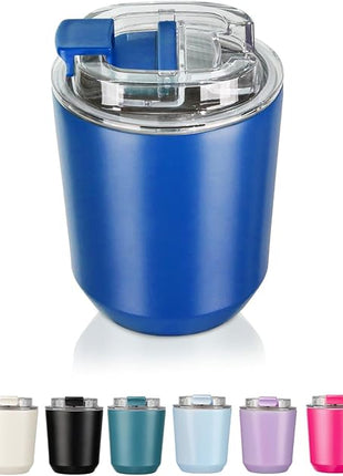Puraville Insulated Tumblers with Lid, 10 oz Travel Coffee Mug Stainless Steel Vacuum Cup, Leak Proof Reusable Double Walled Coffee Tumbler for Iced and Hot Drinks, Klein Blue