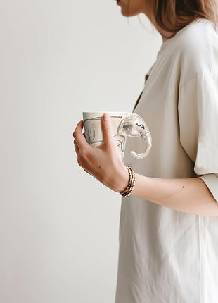 IYARA CRAFT 3D Elephant Mug – 11oz Ceramic Cup with Sculpted Trunk Handle, Microwave & Dishwasher Safe, Mom and Baby Elephant Design