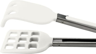 Tovolo Waffle Tongs Mini Silicone Kitchen Tongs for Cooking Serving Flat Stainless Steel Small Tongs with Silicone Tips for Salads Belgian Waffles Air Fryer Appetizers Dishwasher Safe White