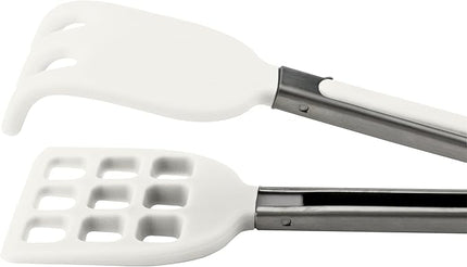 Tovolo Waffle Tongs Mini Silicone Kitchen Tongs for Cooking Serving Flat Stainless Steel Small Tongs with Silicone Tips for Salads Belgian Waffles Air Fryer Appetizers Dishwasher Safe White