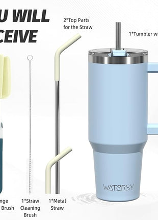 40 oz Tumbler with Handle,Tumbler with Lid and Straw,Double Wall Insulated Cup Stainless Steel Travel Mug(Cold for 34 Hours),Water Bottle for Iced Tea,Coffee,Cold Beverages(Blue)