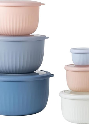 COOK WITH COLOR Prep Bowls with Lids- Wide and Deep Nesting Plastic Small Mixing Bowl Set with Lids, 12 Piece Set - Deep Bowls, Blue/Pink