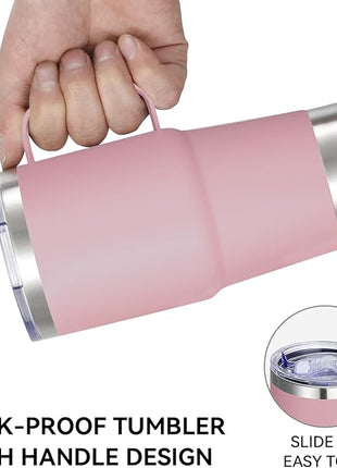 VEGOND 20 oz Tumbler with Handle Lid and Straw, Stainless Steel Insulated Travel Coffee Mug Spill Proof Double Wall Metal Tumbler Cup Keeps Drink Hot and Cold, Pink 1 Pack