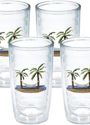 Tervis Palm Tree & Hammock Scene Made in USA Double Walled Insulated Tumbler Cup Keeps Drinks Cold & Hot, 16oz - 4pk, Unlidded