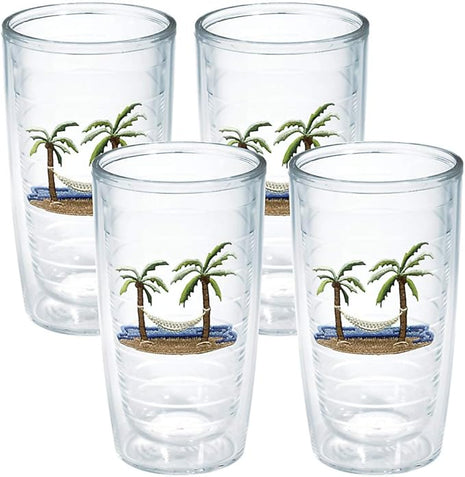 Tervis Palm Tree & Hammock Scene Made in USA Double Walled Insulated Tumbler Cup Keeps Drinks Cold & Hot, 16oz - 4pk, Unlidded