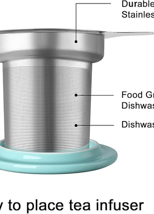 Sweejar Porcelain Tea Infuser Mug with Lid, 16 oz Teacup with Strainers for Loose Leaf Tea, Microwave and Dishwasher Safe Coffee Mug(Wild Meadow)