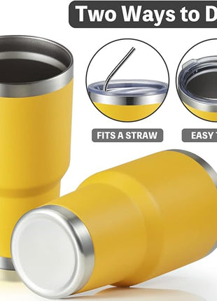 MEWAY 30oz Tumbler Double Wall Vacuum Insulated Travel Mug, Stainless Steel Tumbler with Lid, Durable Powder Coated Insulated Coffee Cup for Cold & Hot Drinks (Yellow,1 PACK)