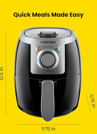 CHEFMAN Small, Compact Air Fryer Healthy Cooking, 2 Qt, Nonstick, User Friendly and Adjustable Temperature Control w/ 60 Minute Timer & Auto Shutoff, Dishwasher Safe Basket, BPA - Free, Black