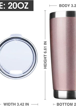 20oz Tumbler Bulk Stainless Steel Vacuum Insulated Tumblers with Lid Double Wall Travel Mug Durable Powder Coated Coffee Cup, Suitable for Ice Drinks and Hot Beverage (Rose gold 1pack)