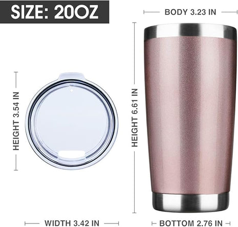 20oz Tumbler Bulk Stainless Steel Vacuum Insulated Tumblers with Lid Double Wall Travel Mug Durable Powder Coated Coffee Cup, Suitable for Ice Drinks and Hot Beverage (Rose gold 1pack)
