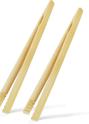 2 Pieces Natural Bamboo Toast Tongs, bamboo tongs,10.2 Inches Long Tongs with Anti-slip Design,for Toaster,Fruits, Bread & Pickles, Kitchen Utensil, Salad, Pasta, Grilling, BBQ
