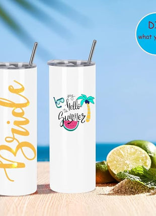 24 Pack 20 Oz Straight Skinny Tumblers,Individually Gift Boxed Stainless Steel Slim Skinny Tumbler Set Bulk, 20 Oz Insulated Slim Thin Travel Tumbler Cup for Diy, White