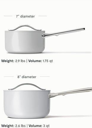 Caraway Nonstick Ceramic Sauce Pans with Lids (3 qt & 1.75 qt) - Non Toxic, PTFE & PFOA Free - Oven Safe & Compatible with All Stovetops (Gas, Electric & Induction) - Gray