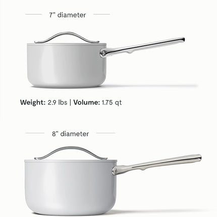 Caraway Nonstick Ceramic Sauce Pans with Lids (3 qt & 1.75 qt) - Non Toxic, PTFE & PFOA Free - Oven Safe & Compatible with All Stovetops (Gas, Electric & Induction) - Gray