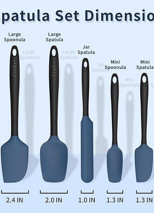 Coukre Silicone Spatula Set of 5,High Temperature Resistant, Food Grade Silicone, Dishwasher Safe, for Baking, Cooking (Deep Blue Black)