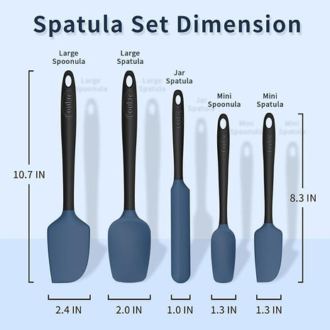 Coukre Silicone Spatula Set of 5,High Temperature Resistant, Food Grade Silicone, Dishwasher Safe, for Baking, Cooking (Deep Blue Black)