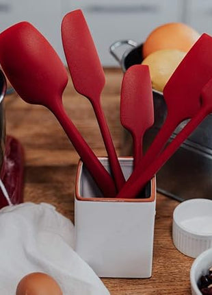 KITCHENLOVE Premium 600°F Heat Resistant 5 Piece Silicone Spatula Set for Baking, Cooking, Mixing - Non-Stick with High Grade S-Iron Steel Core - One Piece Seamless Design - BPA Free (Red)