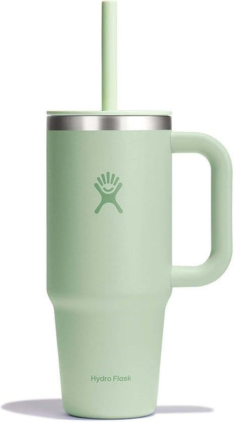 Hydro Flask Travel Tumbler with Handle, Lid and Straw - Insulated Stainless Steel in 24 Oz Aloe