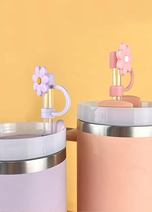 Velaco 12PCS Silicone Straw Covers Cap Compatible with Stanley 30&40 Oz Cup, 10mm Cute Flower Straw Toppers for Tumblers, Dust-Proof Drinking Straw Caps for Reusable Straws Tips Lids