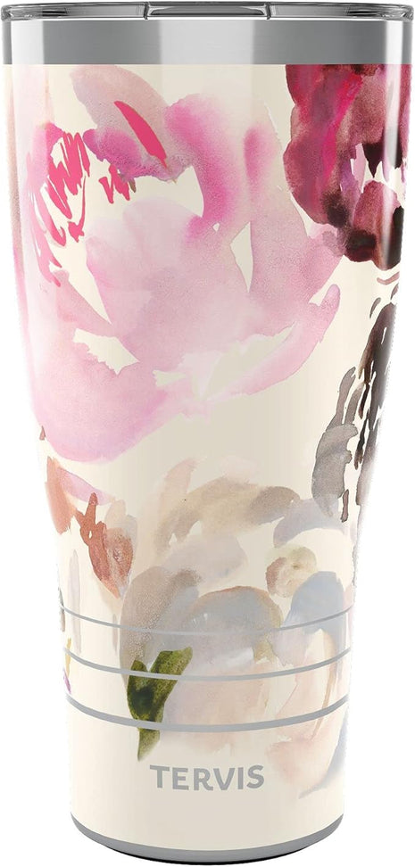 Tervis Traveler Kelly Ventura Floral Collection Triple Walled Insulated Tumbler Travel Cup Keeps Drinks Cold & Hot, 30oz, Posy