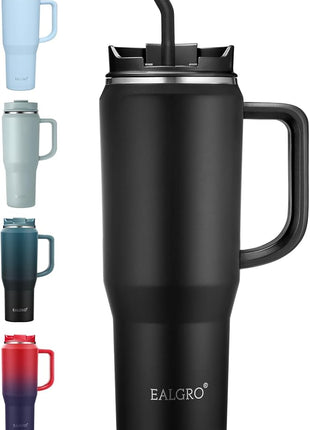 40 oz Tumbler with Handle, Insulated Tumblers with Lid and Straw, Large Metal Sports Water Bottle Jug, Thermal Stainless Steel Travel Coffee Mug Cup, Black