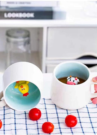 Surprise 3D Coffee Mug Animal Inside 12 oz with Baby Cow,Cute Cartoon Handmade Ceramics Cup,Christmas Birthday Surprise for Friends Family or Kids (Baby Cow)
