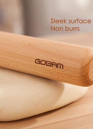 GOBAM Wood Rolling Pin, Small - Dough Roller for Pasta, Cookies, Pie, Pizza, Chapati, Fondant, Rolling Pins for Baking, Bread Making Tools and Supplies - 11 x 1.38 Inches