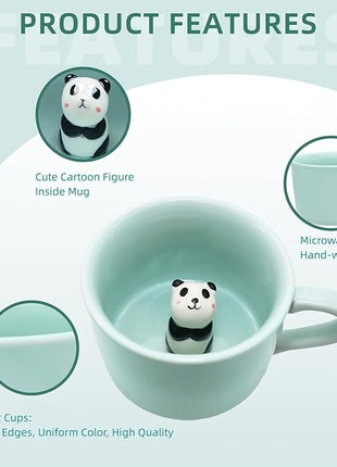 ZaH 3D Mug Animal Inside Cup Cartoon Ceramics Figurine Teacup for Boys Girls Kids Women Men Coffee Mug (8 oz Panda)