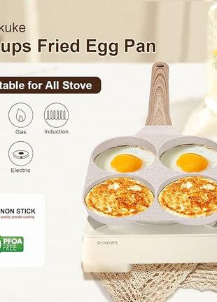 Fried Egg Pan, Egg Frying Pan 4 Cups Egg Poacher Pan Nonstick Mini Pancake Pan Burger Maker for Breakfast, Aluminum Alloy (White)