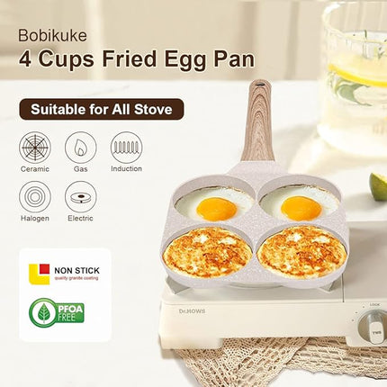 Fried Egg Pan, Egg Frying Pan 4 Cups Egg Poacher Pan Nonstick Mini Pancake Pan Burger Maker for Breakfast, Aluminum Alloy (White)