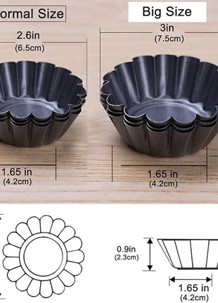 12 Packs Egg Tart Mold, Upgrade Bigger Size 3 x 0.9inch, Cupcake Cake Muffin Mold Tin Pan Baking Tool, Carbon Steel
