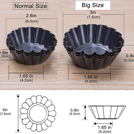 12 Packs Egg Tart Mold, Upgrade Bigger Size 3 x 0.9inch, Cupcake Cake Muffin Mold Tin Pan Baking Tool, Carbon Steel