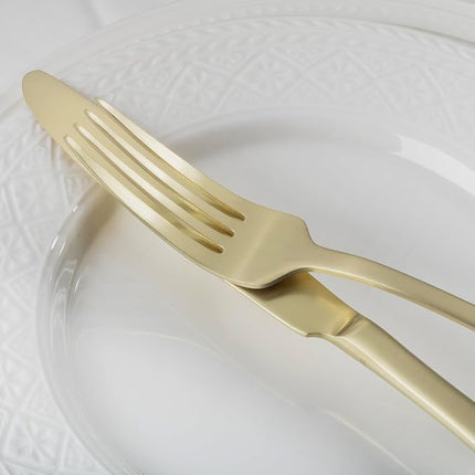 Alata Kate Champagne Gold Satin 40-Piece Silverware Set, Service for 8, Stainless Steel Flatware Set, Matte Polished Cutlery Set, Dishwasher Safe